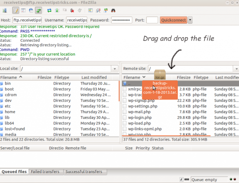 how to upload files to godaddy using filezilla to backup