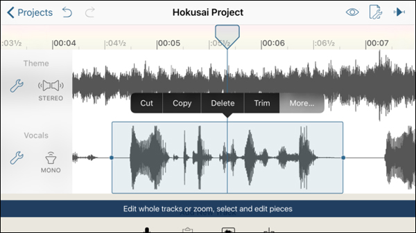 hokusai cutting a portion of an audio