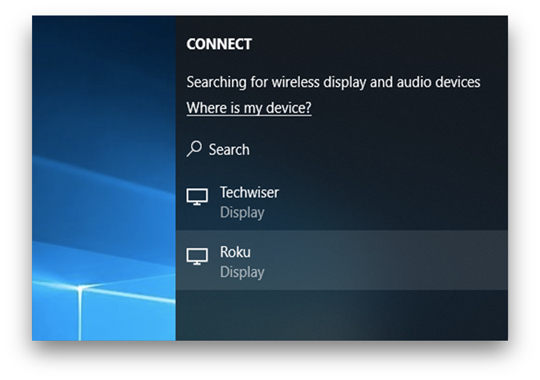 roku discovered on windows for Wireless display