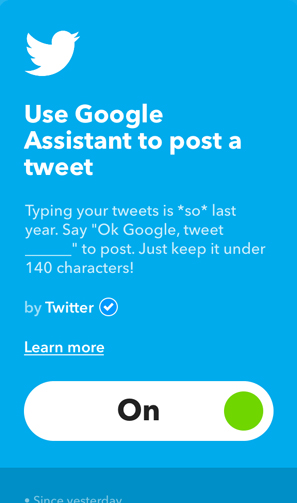 IFTTT Applets for Google Home- tweet this