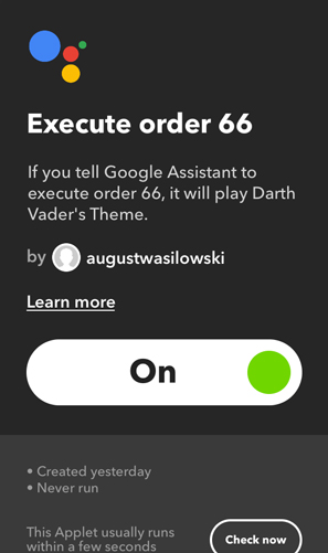 IFTTT Applets for Google Home- execute order 66