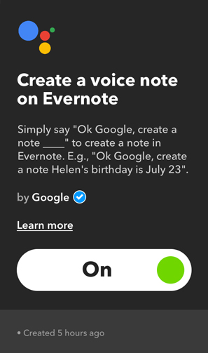 IFTTT Applets for Google Home- voice note evernote