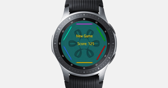 Screenshot of the Galaxy Watch with the Bazel Reflex Game and screen showing the game layout with High score.