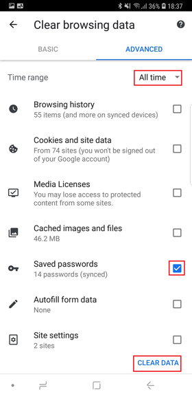 how to check saved password in chrome mobile- clear data