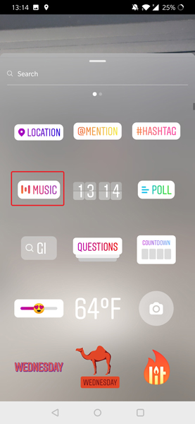Instagram Music is not available in your region- music button
