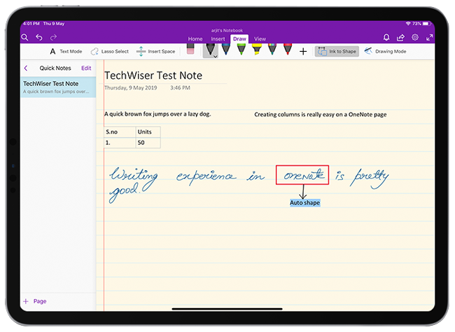 onenote convert handwriting to text android