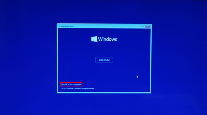 repair you computer option on the windows 10 installation screen
