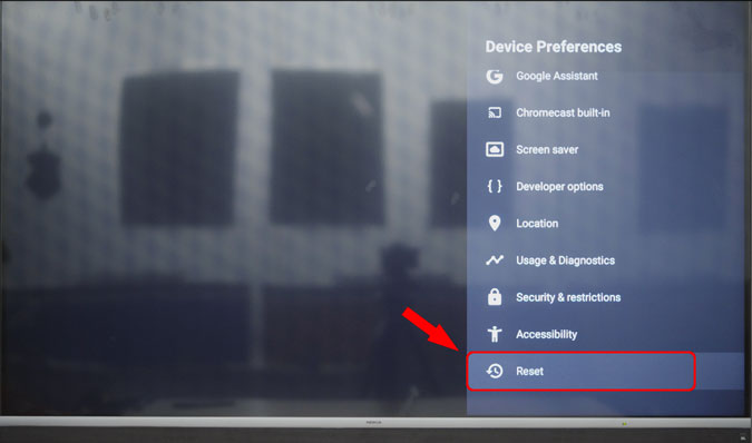 reset android tv through android tv settings menu