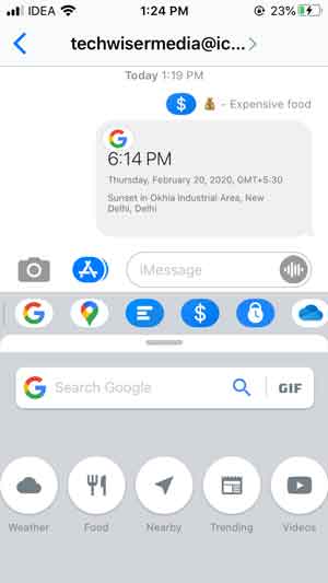 google search interface in the imessage app