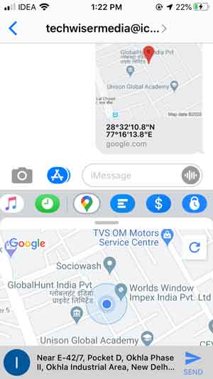 google maps app integration to send your current location