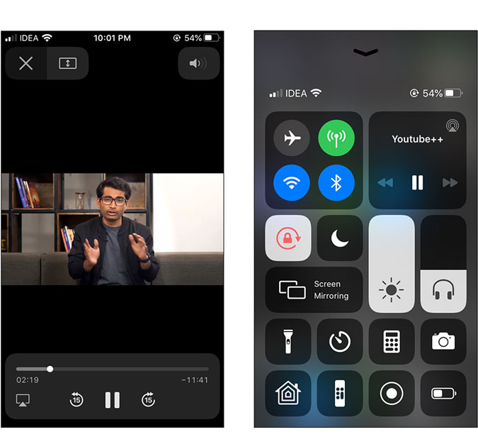 play the video from the control center