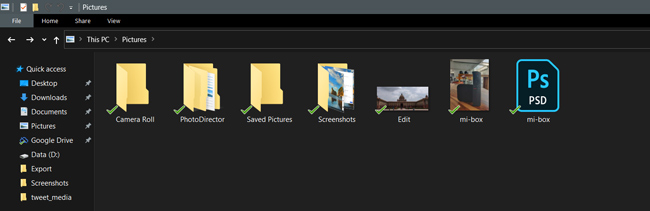 Backed up folders and files in File Explorer