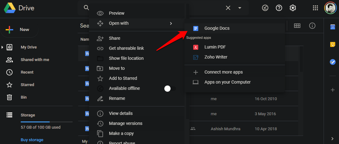 open microsoft files in drive with google apps