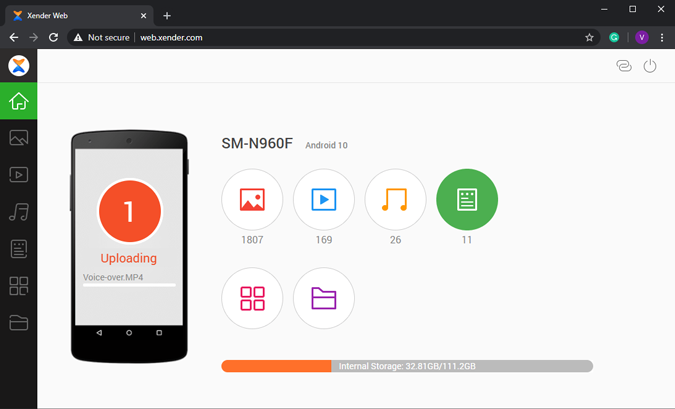 xender-web-app-uploading-file - best file transfer apps from android to PC