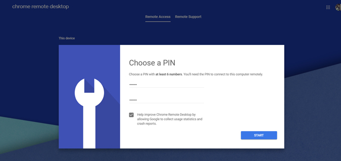 Setting PIN for accessing chrome remote desktop