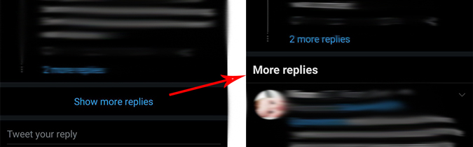 image showing show more replies button