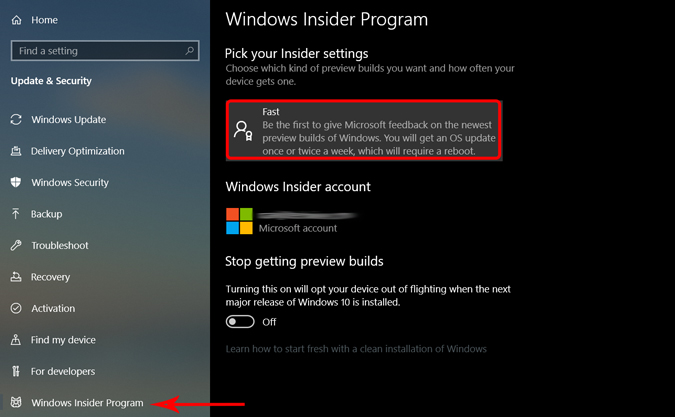 Enabling Windows Insider Preview 