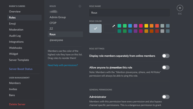 changing user permissions in discord