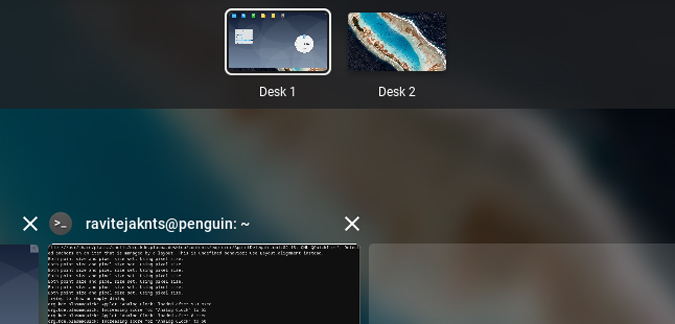 using multiple desk option to switch between Linux and ChromeOS