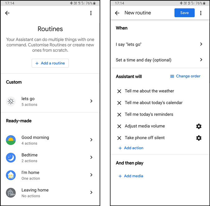 settings routines on Google assistant settings 