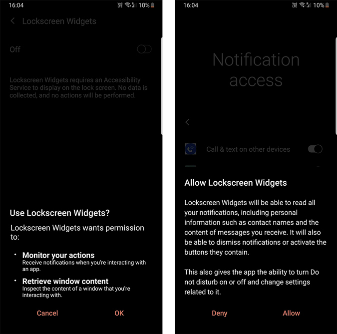 Giving accessibility and notification access to Lockscreen Widgets 