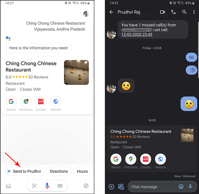 Send Info from Google Assistant to Google Messages 