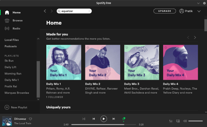 spotify home page