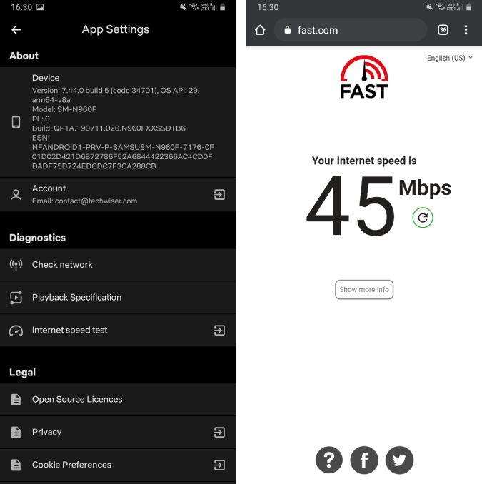 fast internet speed test in netflix app