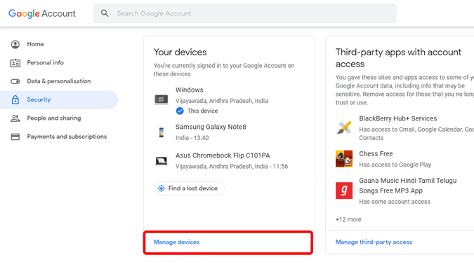 managing devices on the Google Account