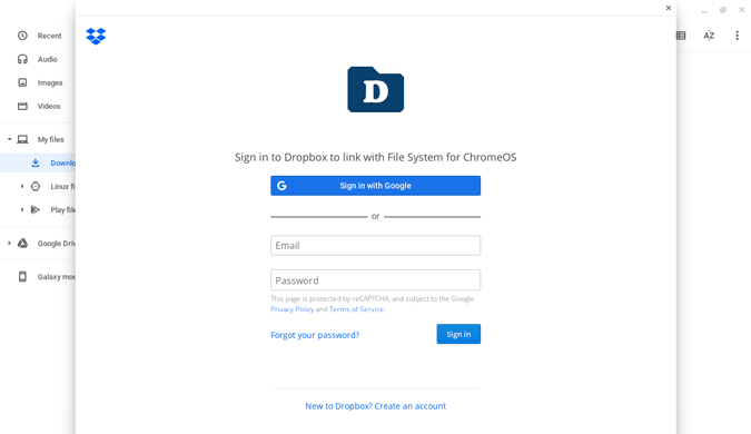 Signing in Dropbox from Chromebook