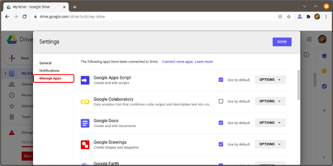 manage-apps-on-drive-settings - Google Storage Full