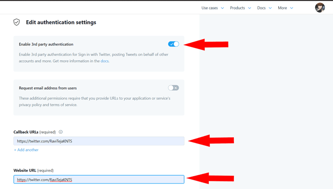Editing Authentication settings
