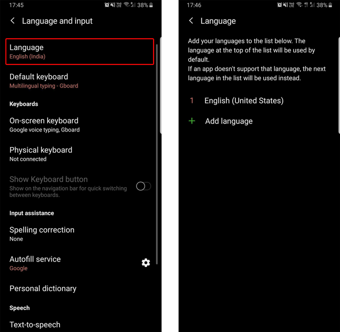  changing language settings on Android