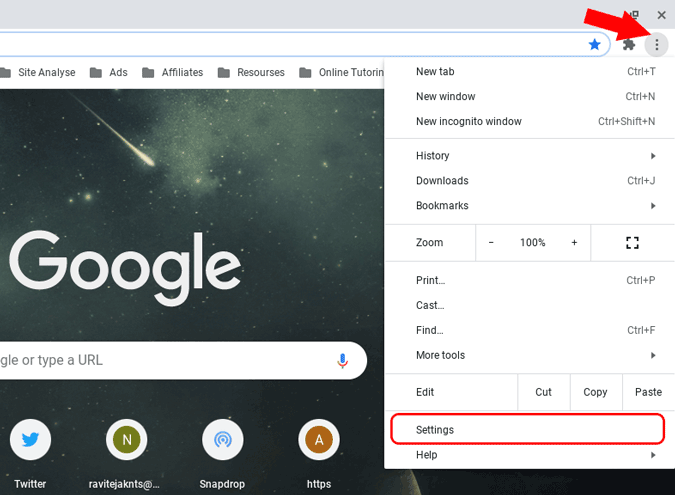 Opening settings Google Chrome