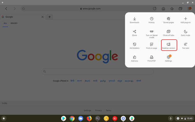 desktop mode on Samsung Internet on Chromebook