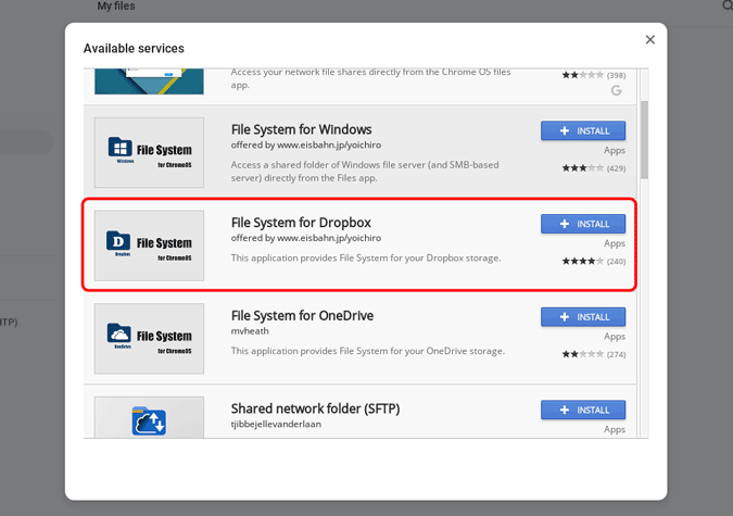 Installing File System for Dropbox on Chromebook