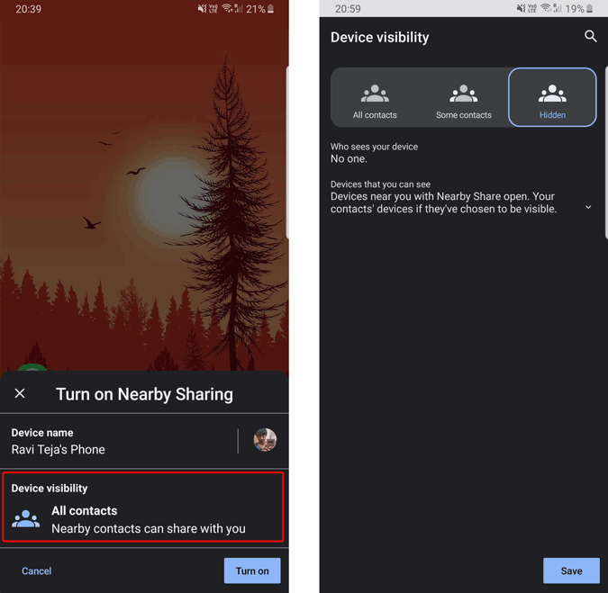 Setting Nearby Share preferences