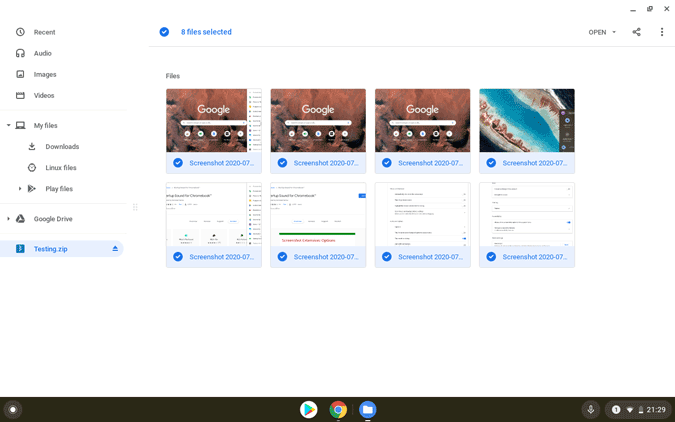 select files to be extracted in chromebook