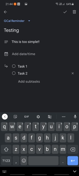 creating new task in google tasks