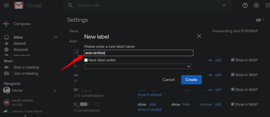 creating new label in gmail