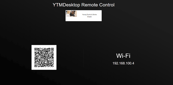 Page that shows QR Code to connect to the Remote Control 