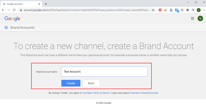 Write the channels name and click on create 