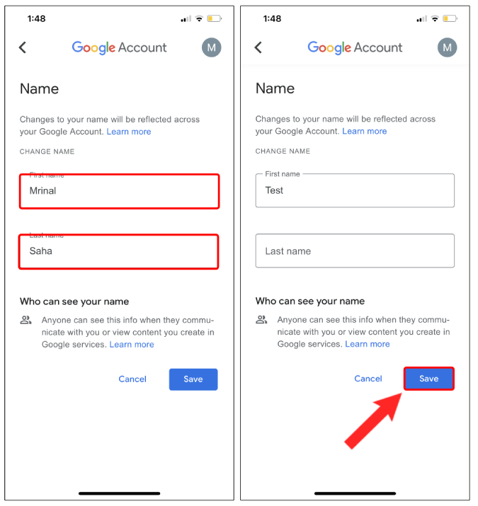 change gmail name in google account settings