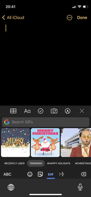 gboard gif section where you can search for any GIF from the internet