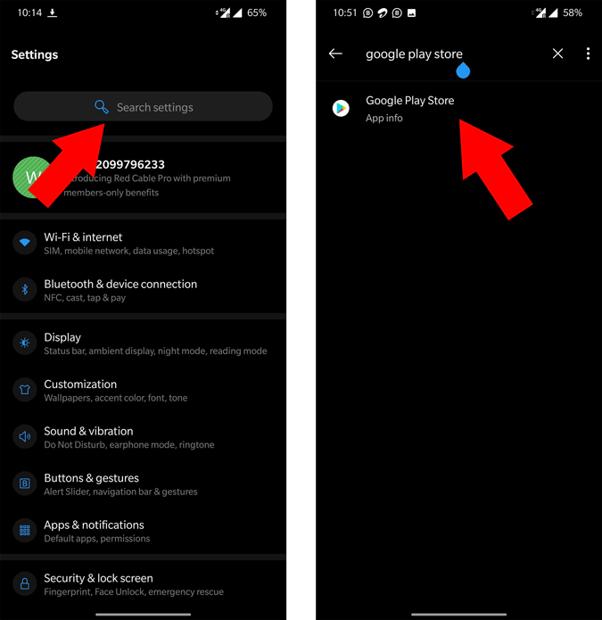 Opening Google Play Store App info settings 