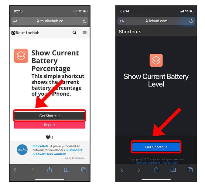 download show current battery level shortcut on iphone