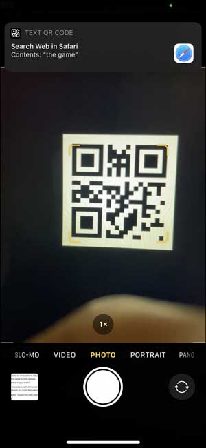 QR Code reader in iPhone camera app