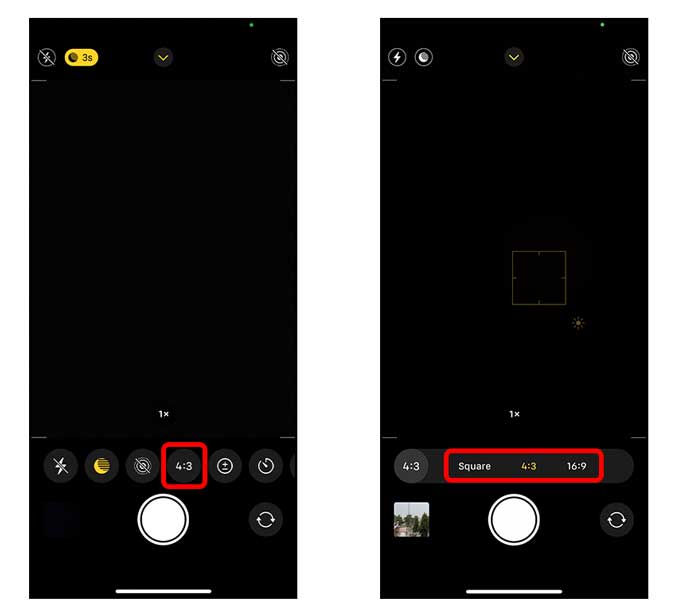 change aspect ratio in iPhone 12 camera app