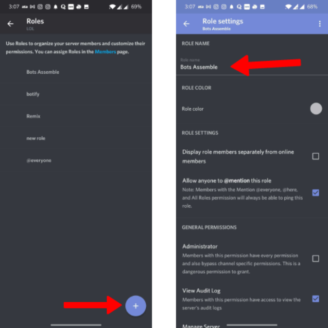 Adding new Discord roles on Mobile 