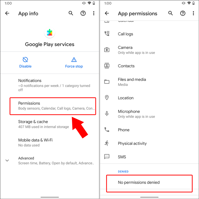 permissions of google play services app